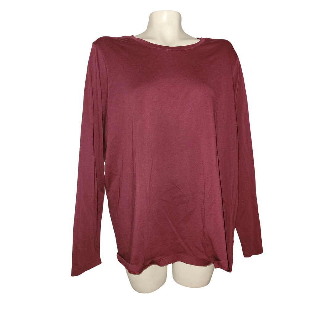 Lands End Womens 1X Relaxed Fit‎ Long Sleeve Crew Neck T-Shirt Burgundy Maroon